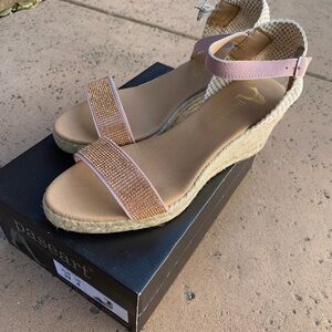 Paseart Espadrille Leather Wedges Pink NIB